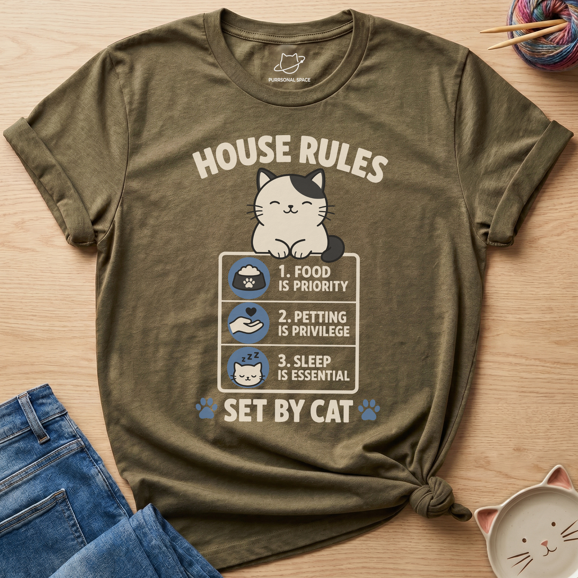 House Rules Set by Cat T-Shirt