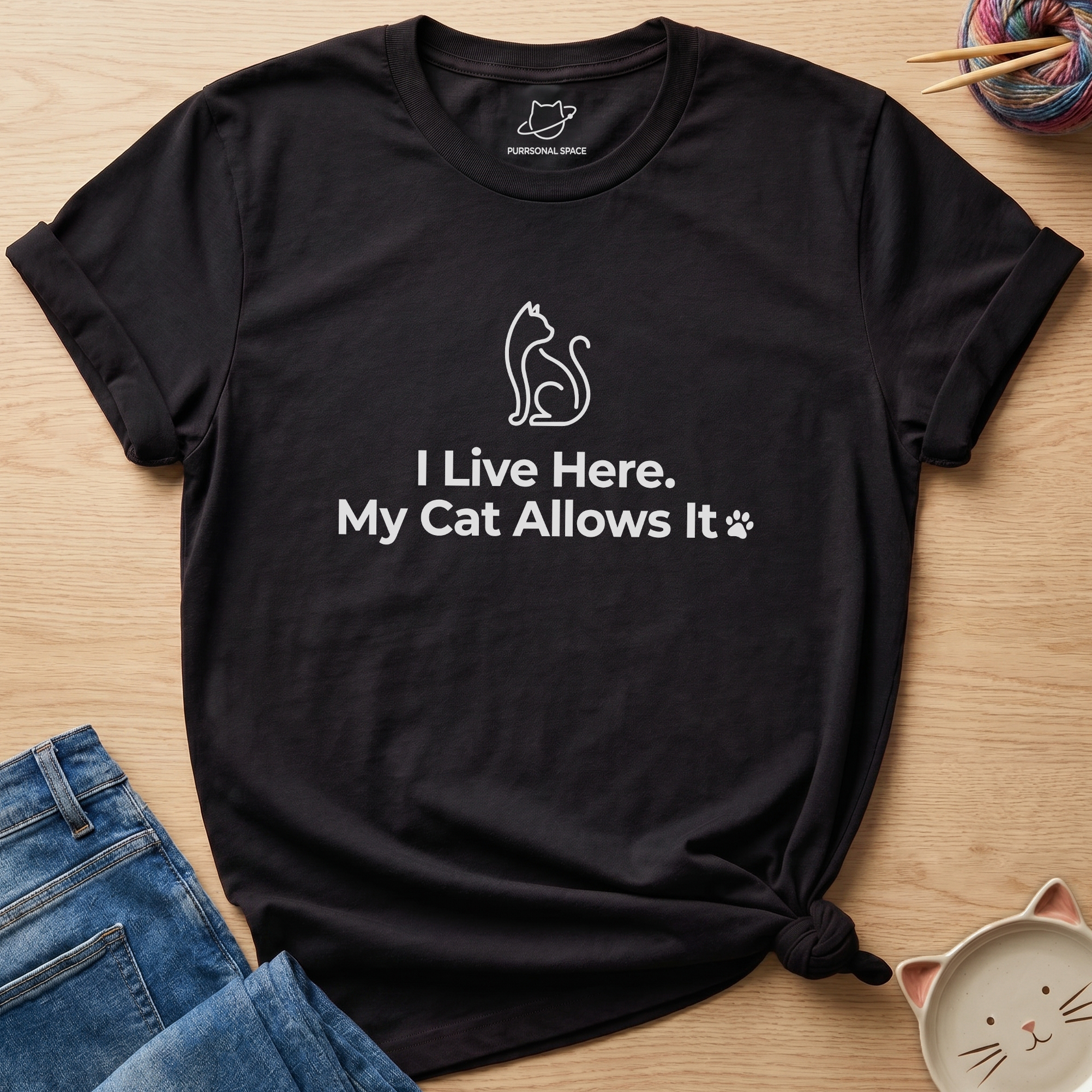 I Live Here My Cat Allows It T-Shirt