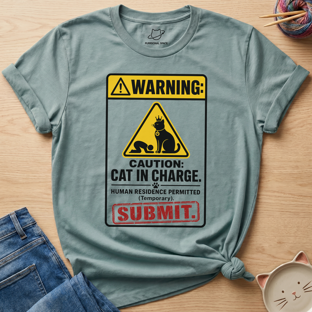 Warning Cat In Charge T-Shirt