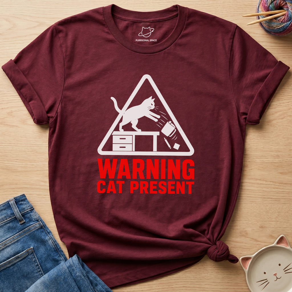 Warning Cat Present T-Shirt