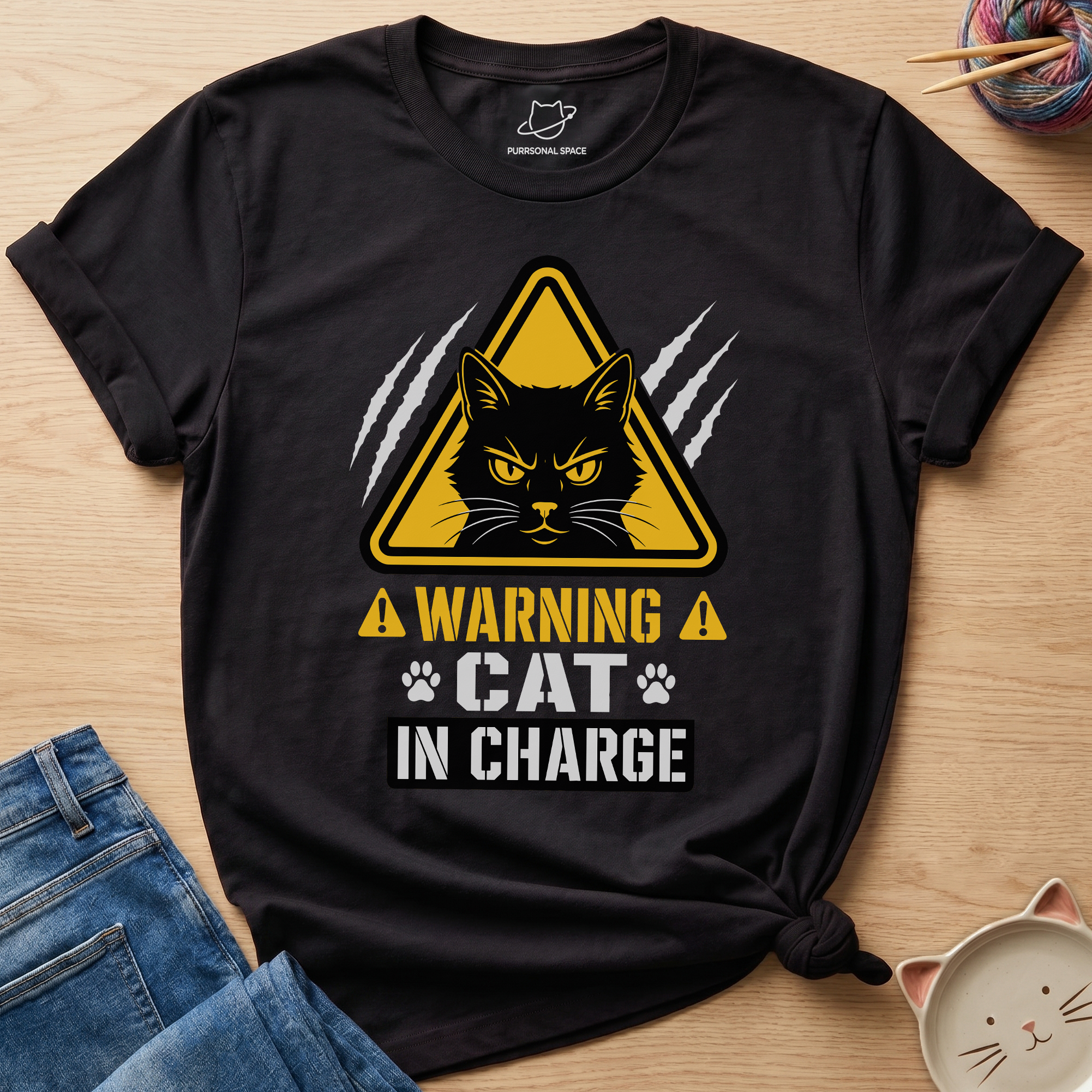 Warning Cat In Charge T-Shirt