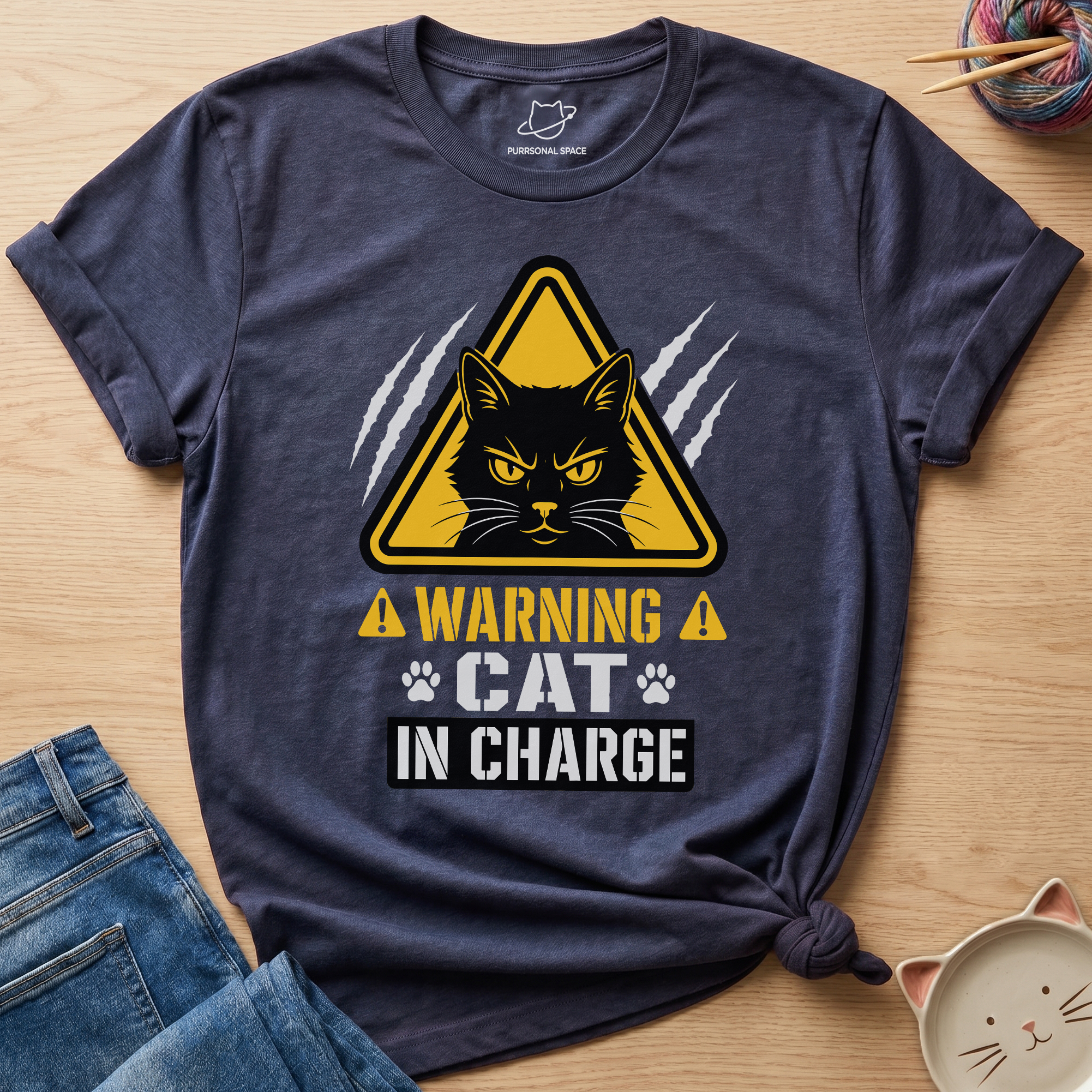 Warning Cat In Charge T-Shirt