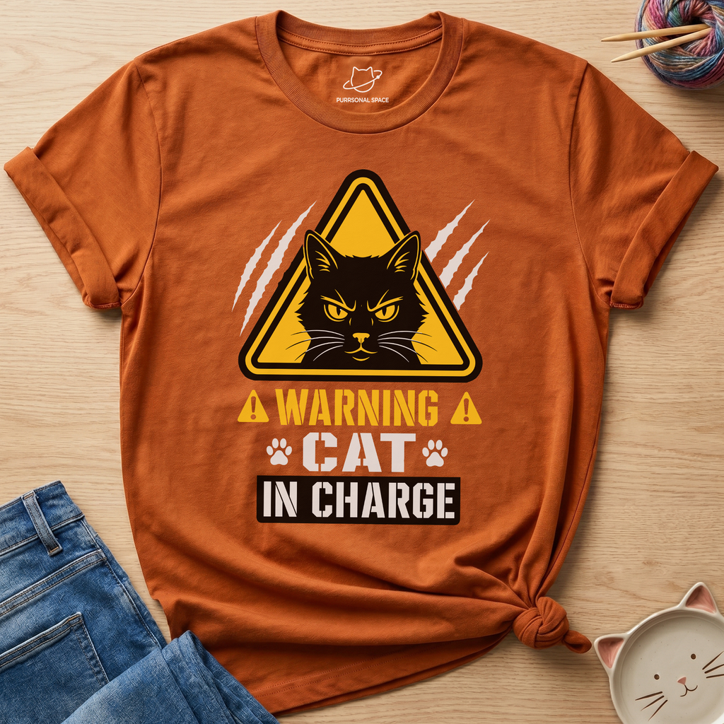 Warning Cat In Charge T-Shirt
