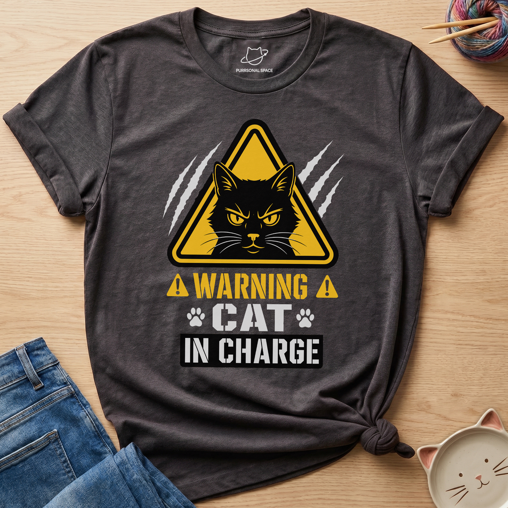 Warning Cat In Charge T-Shirt