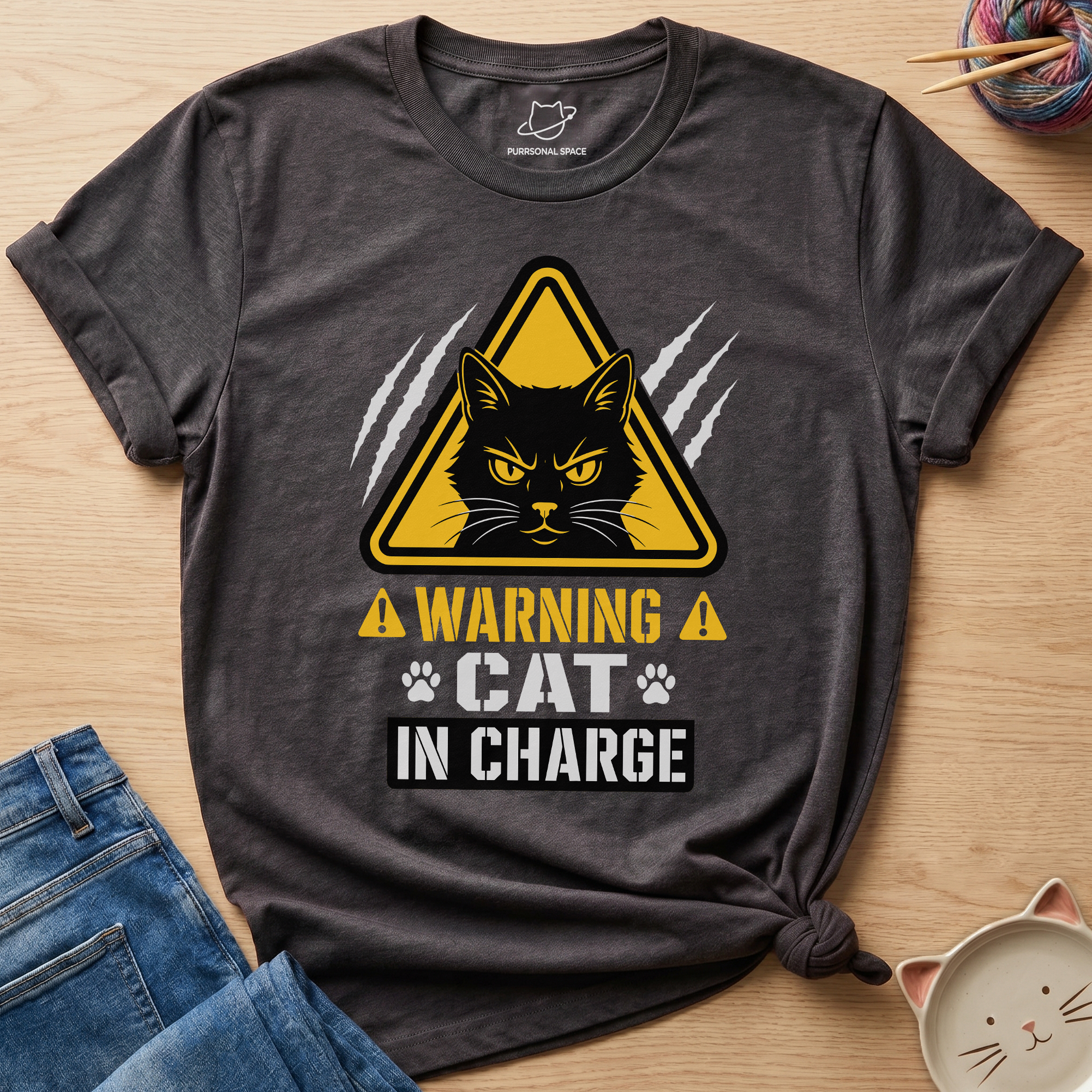Warning Cat In Charge T-Shirt