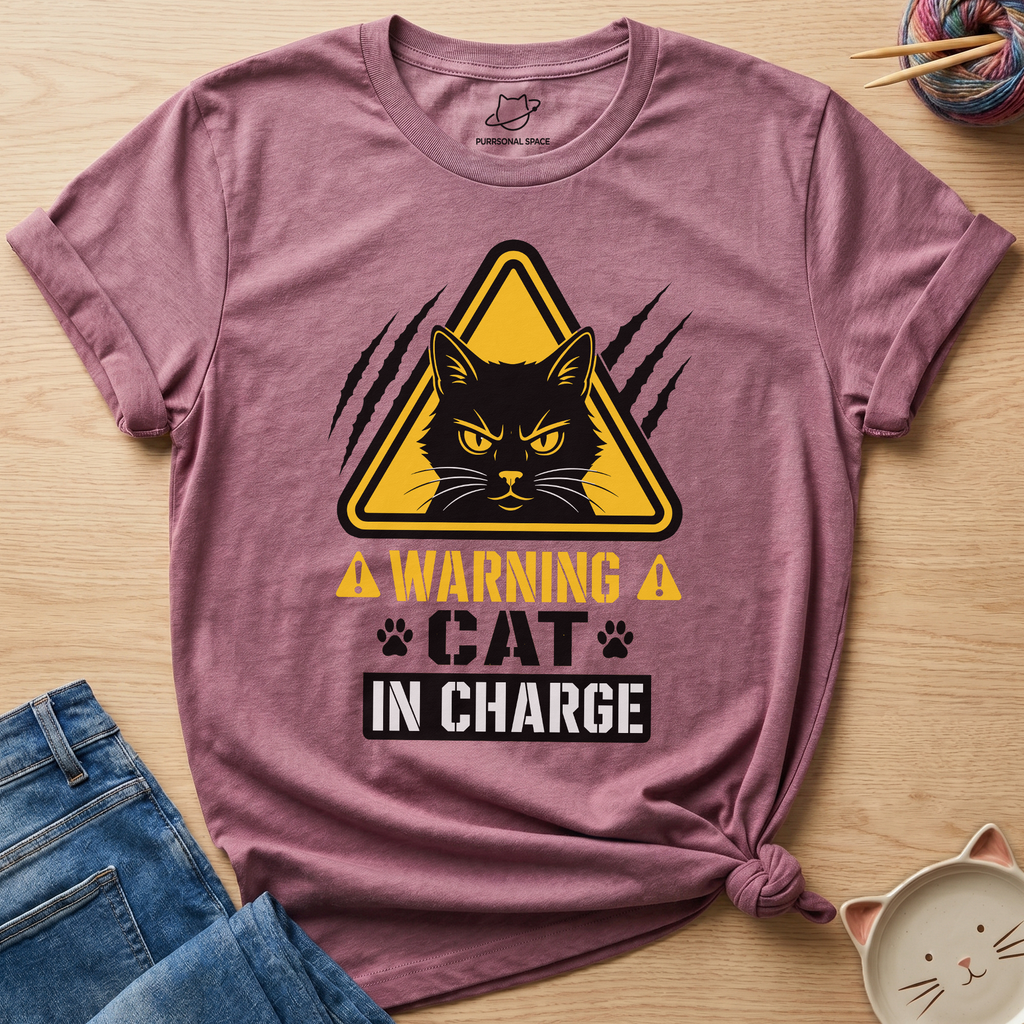 Warning Cat In Charge T-Shirt