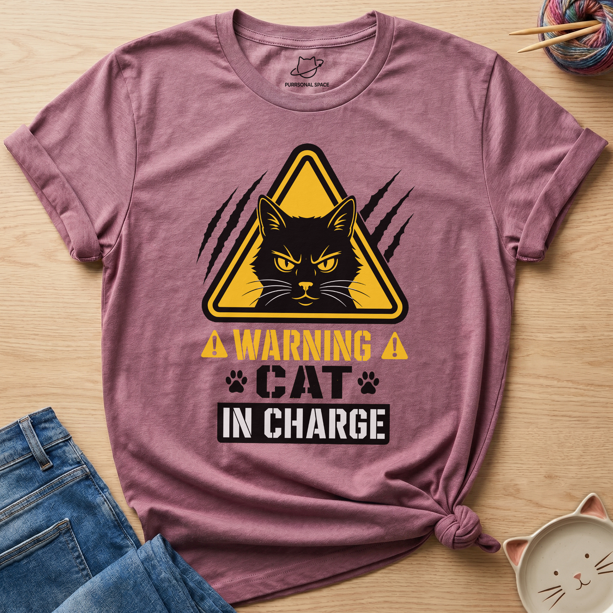 Warning Cat In Charge T-Shirt