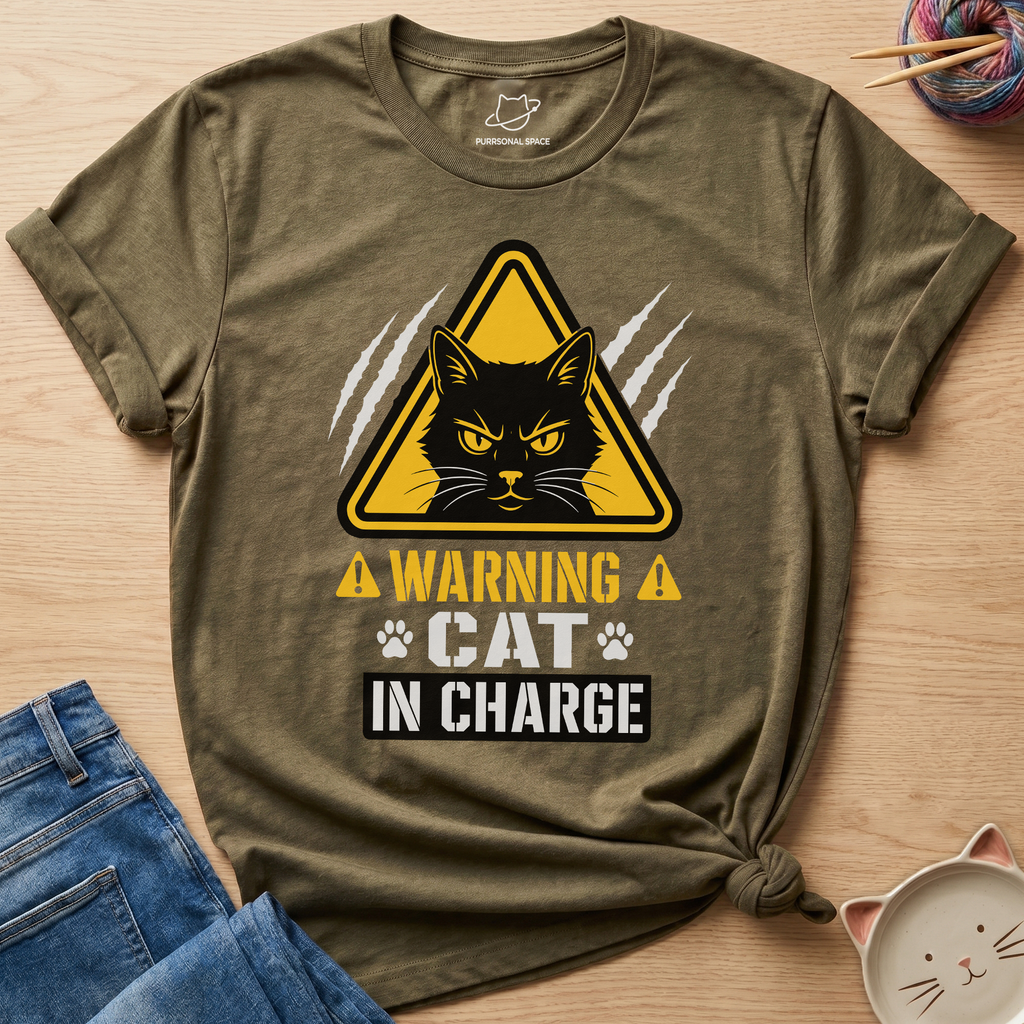 Warning Cat In Charge T-Shirt