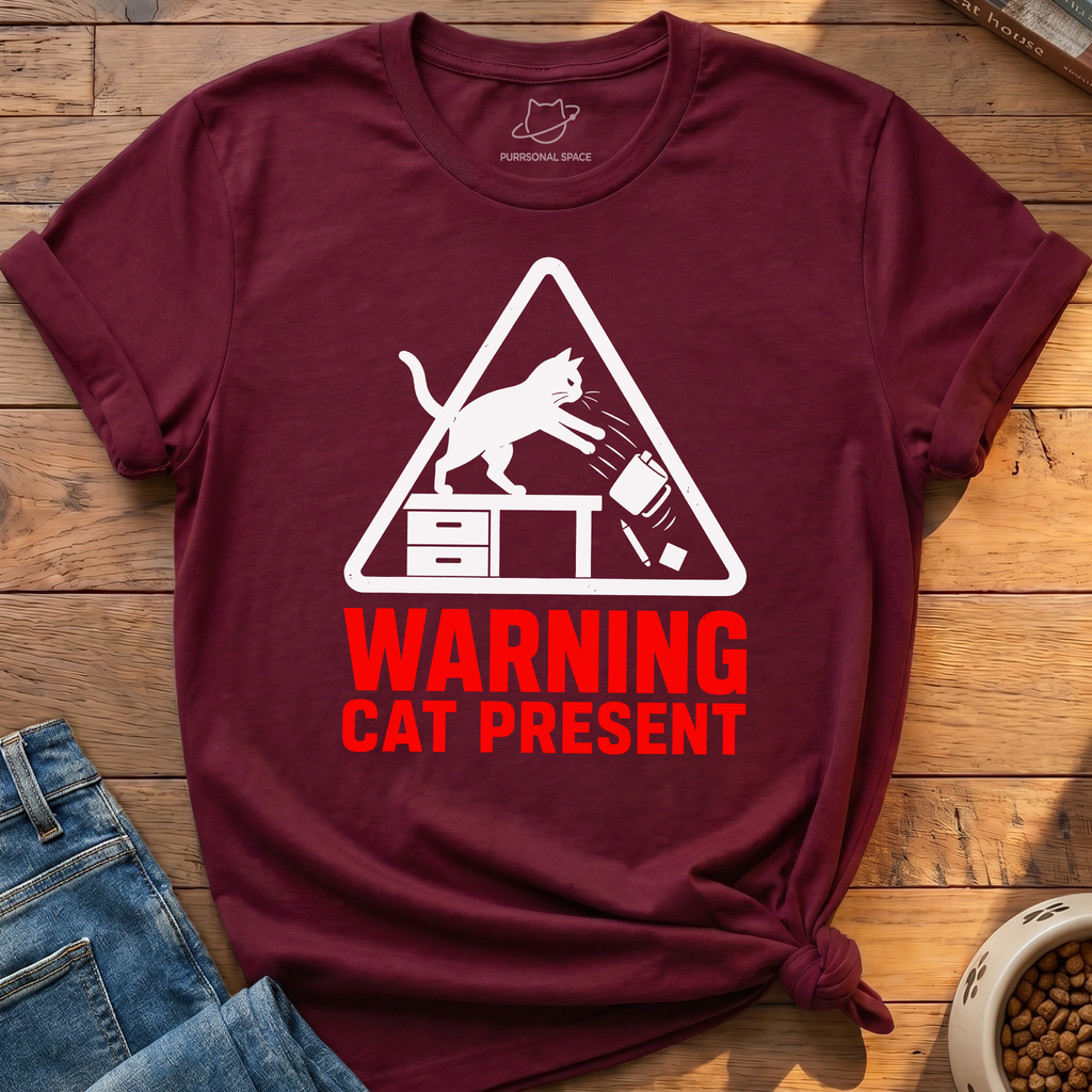 Warning Cat Present T-Shirt