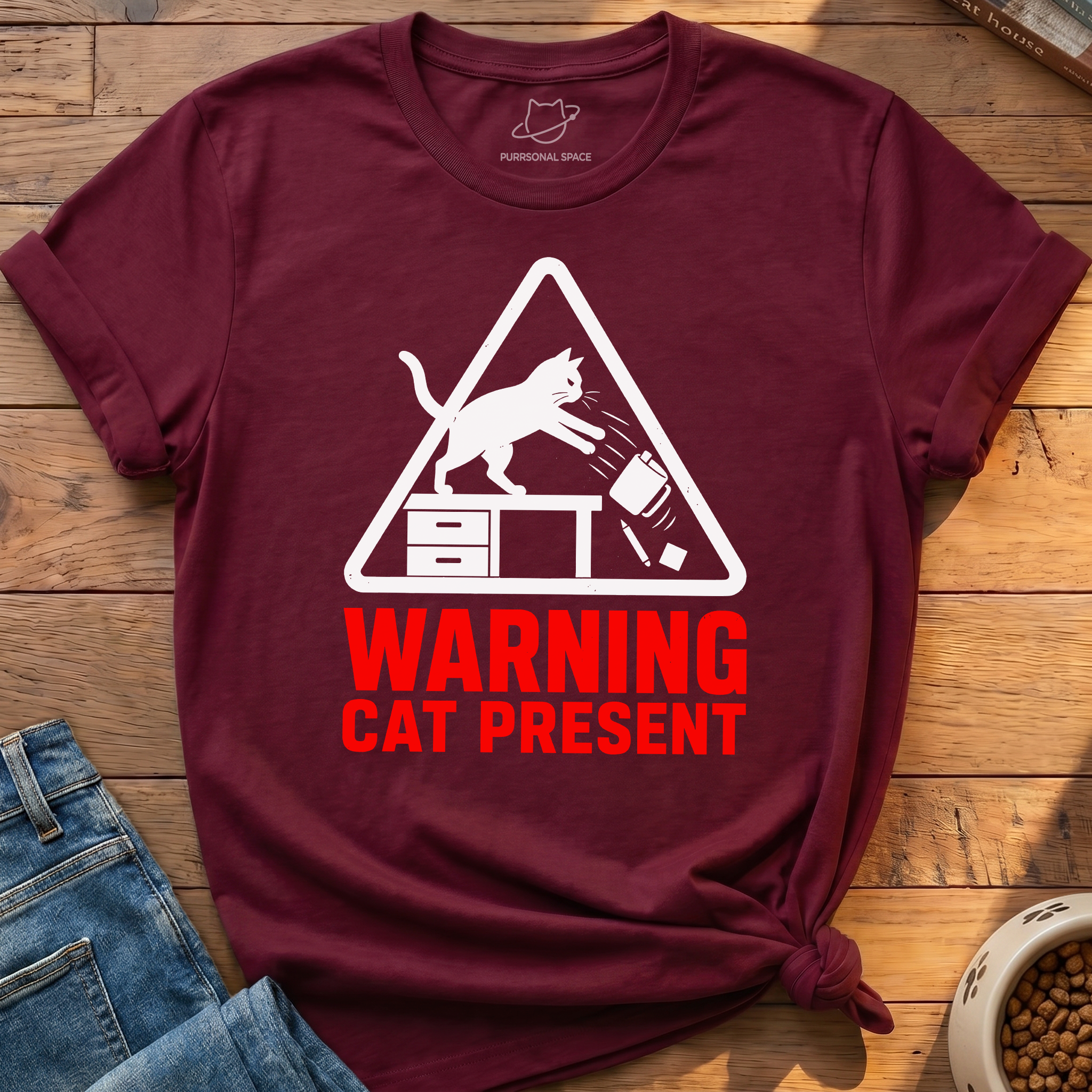 Warning Cat Present T-Shirt
