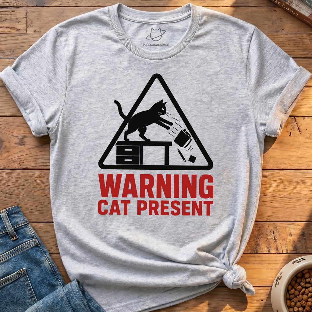 Warning Cat Present T-Shirt