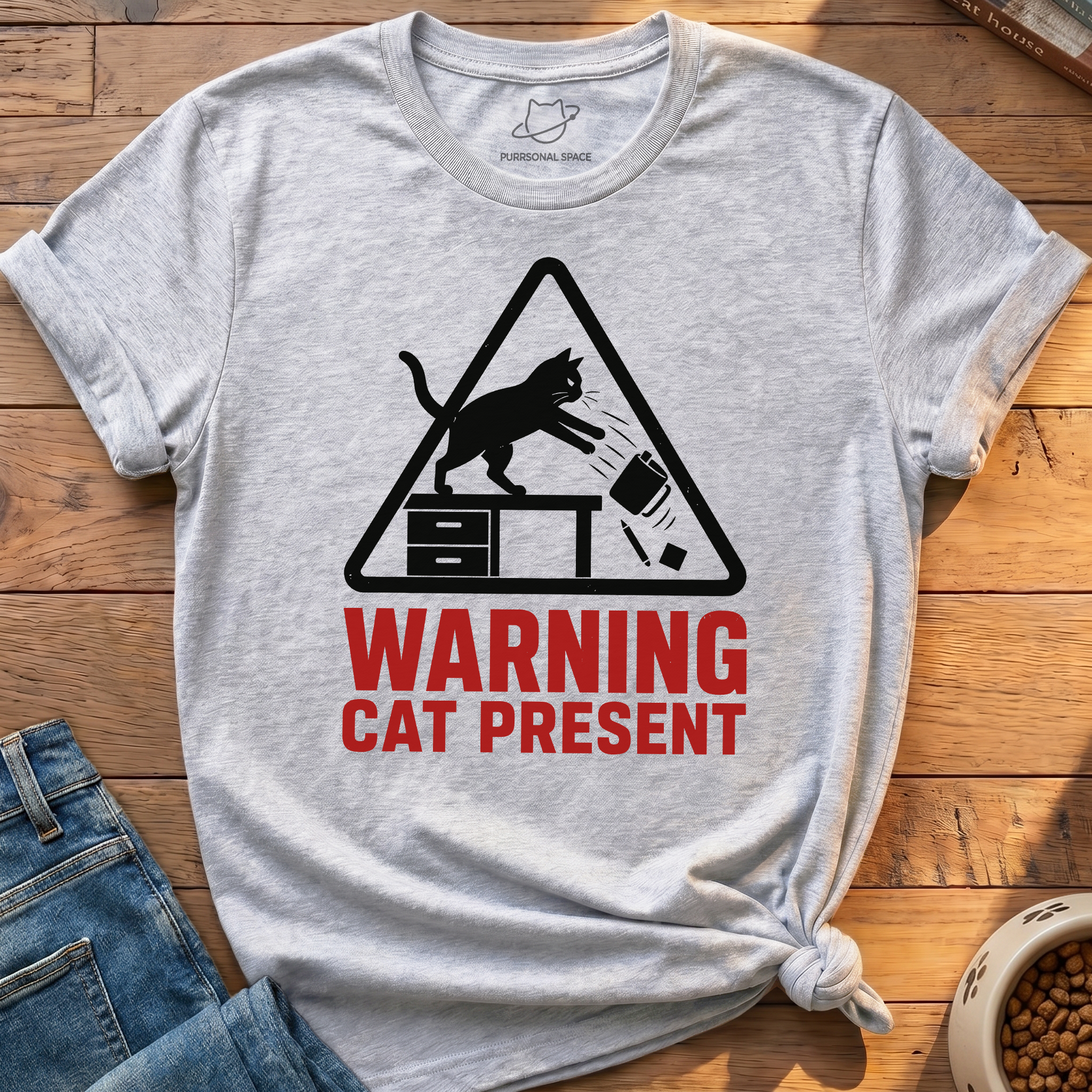 Warning Cat Present T-Shirt