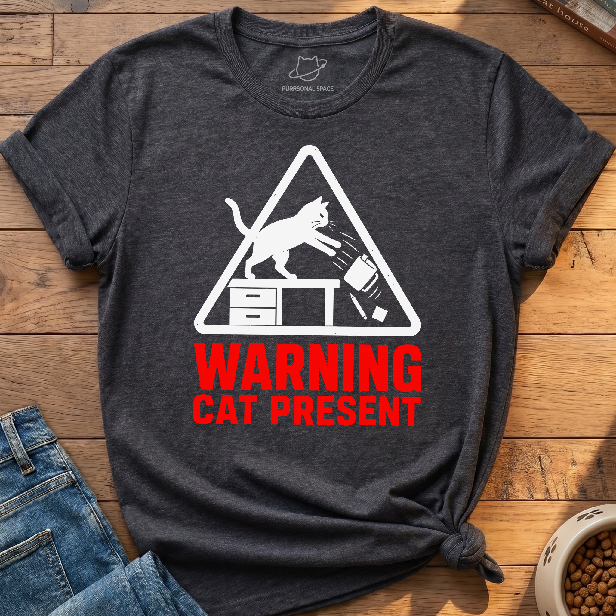 Warning Cat Present T-Shirt