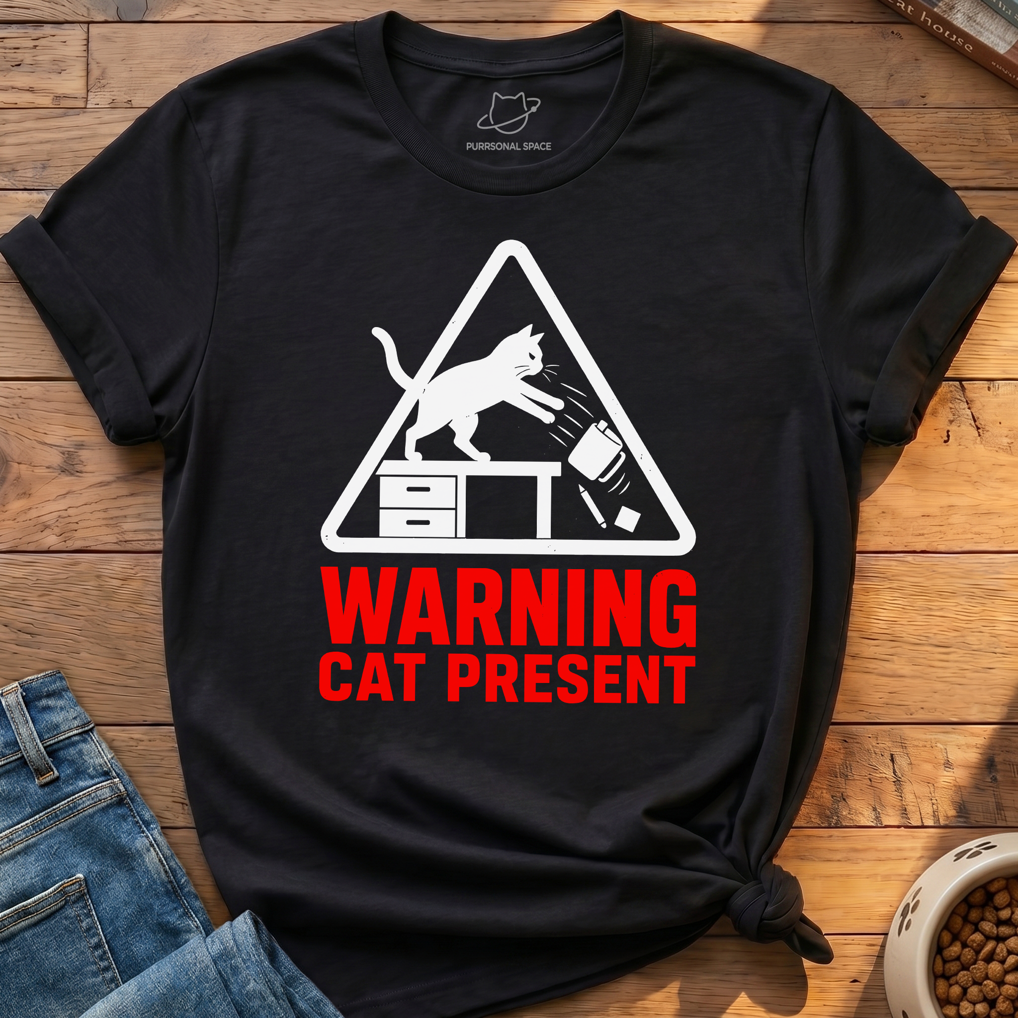 Warning Cat Present T-Shirt