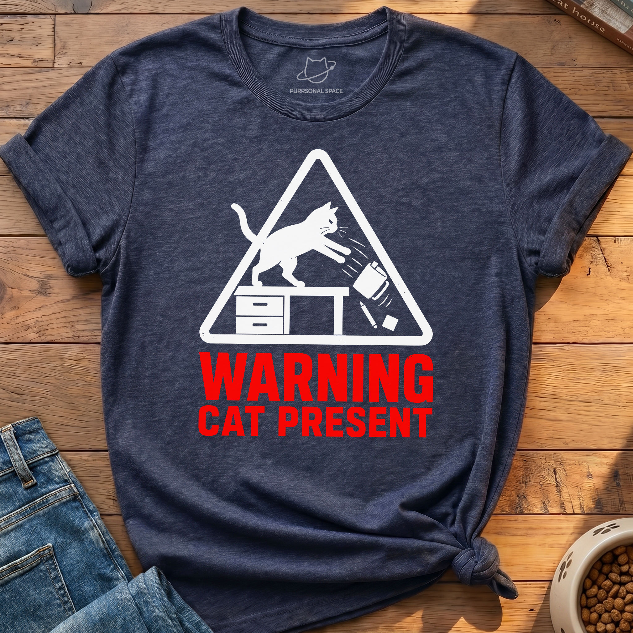 Warning Cat Present T-Shirt