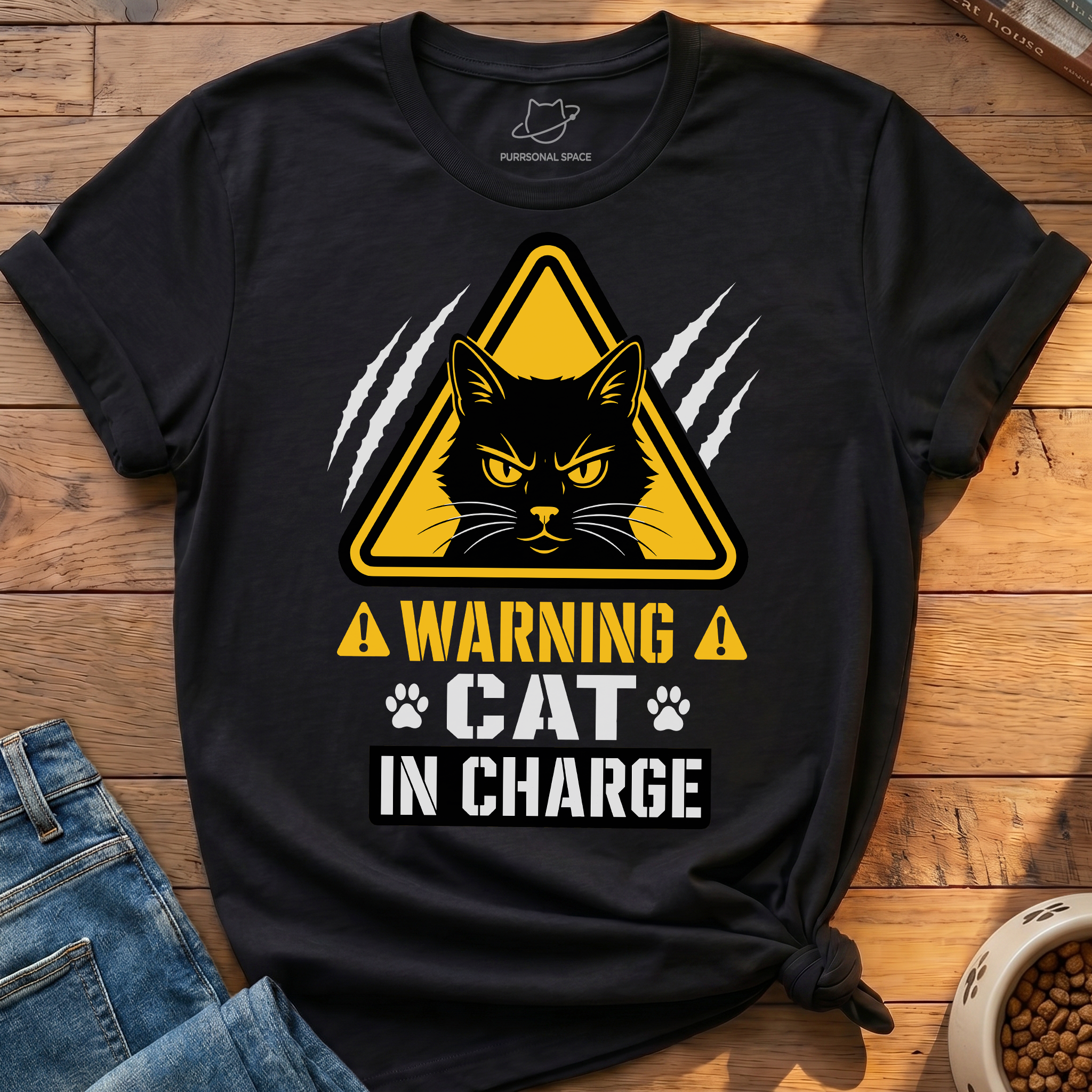 Warning Cat In Charge T-Shirt