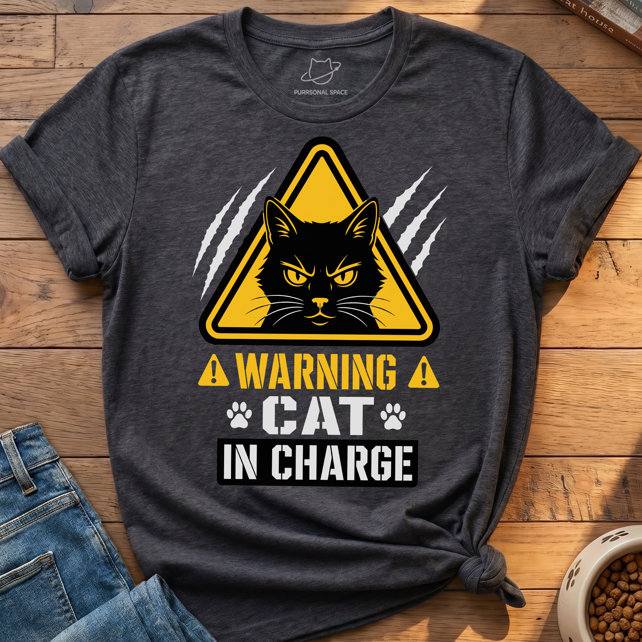 Warning Cat In Charge T-Shirt