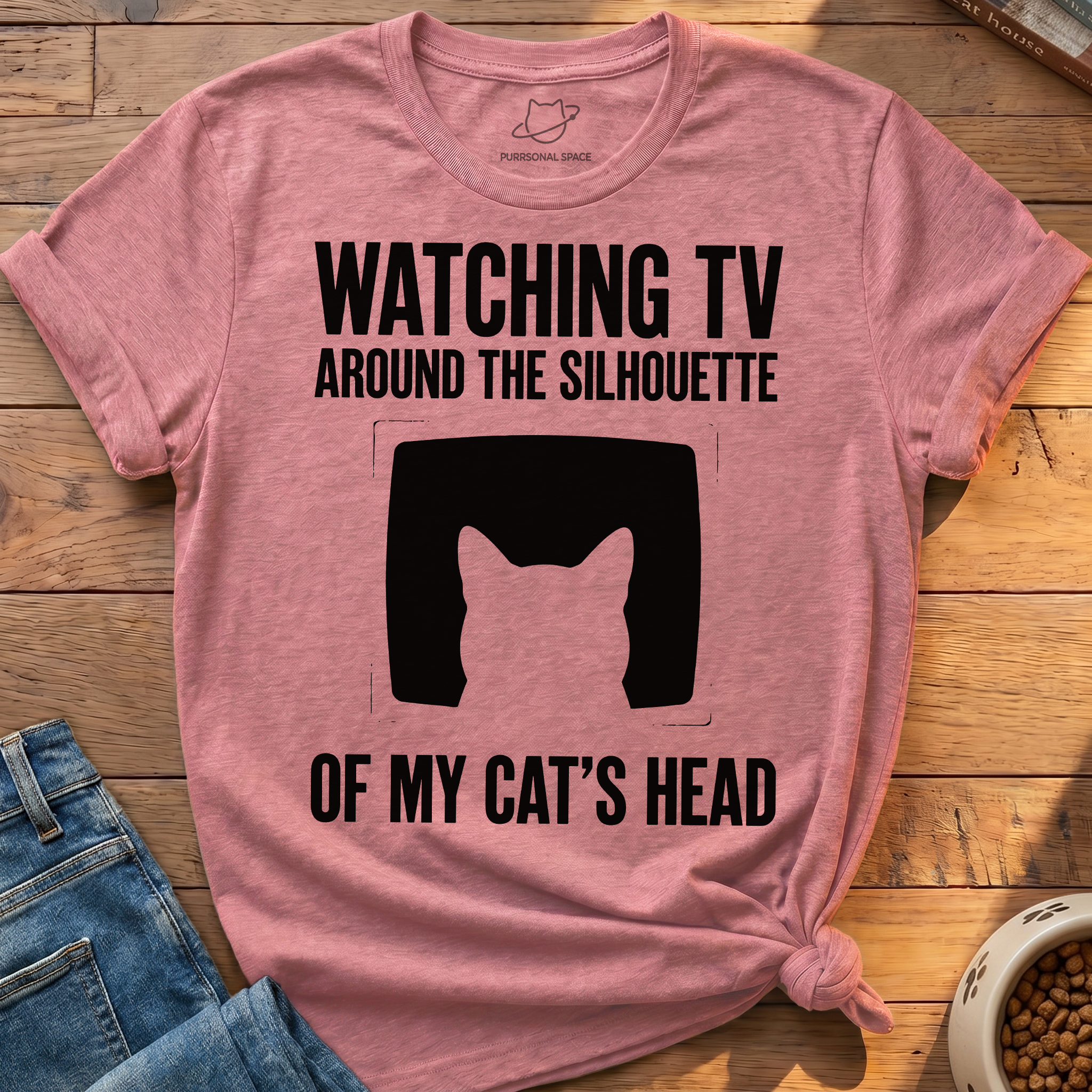 Watching Tv Cat Silhouette T-Shirt