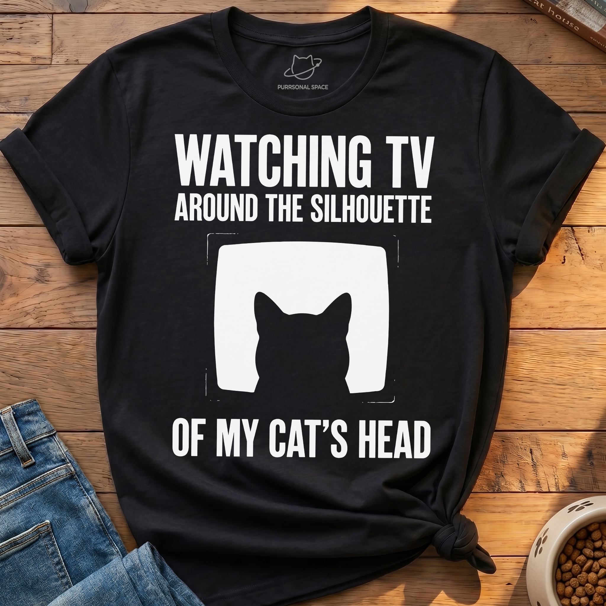 Watching Tv Cat Silhouette T-Shirt