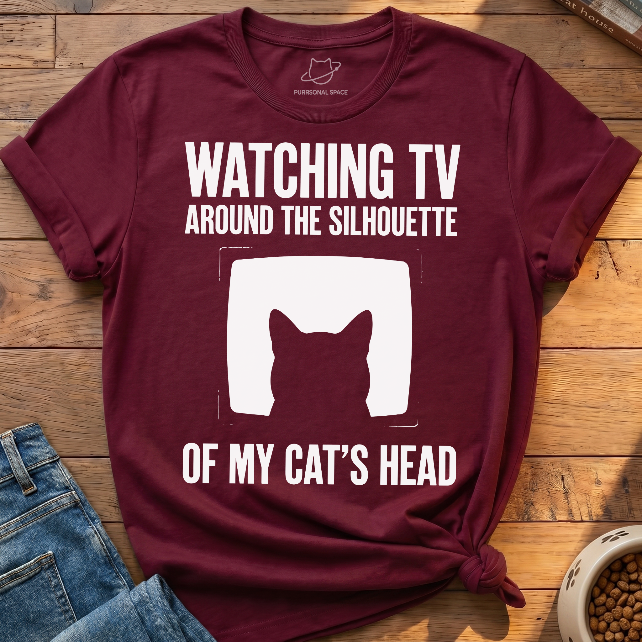 Watching Tv Cat Silhouette T-Shirt
