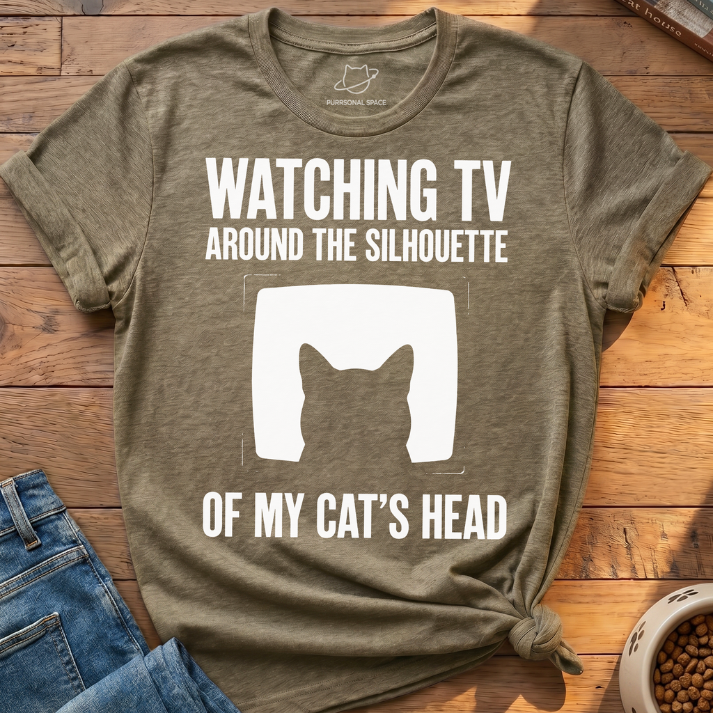 Watching Tv Cat Silhouette T-Shirt