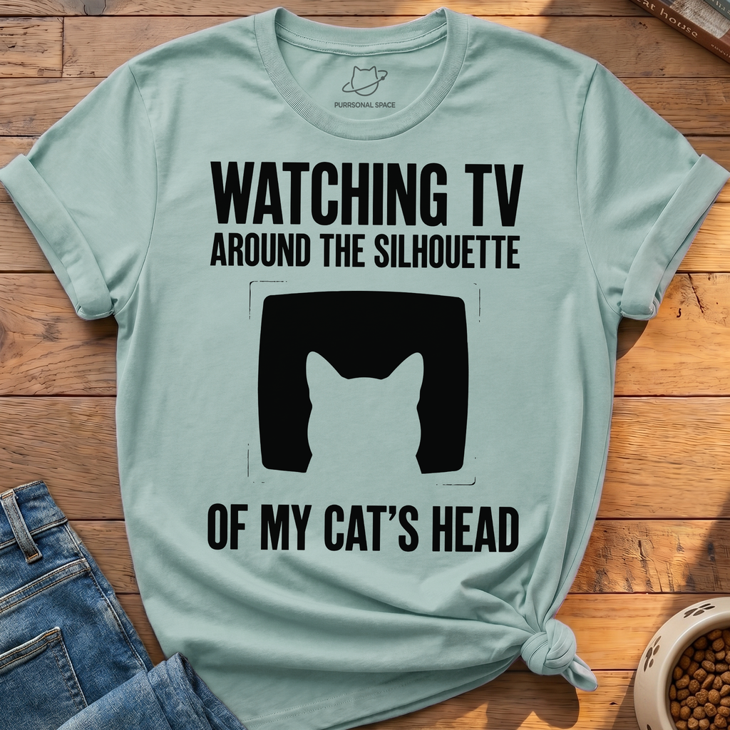 Watching Tv Cat Silhouette T-Shirt