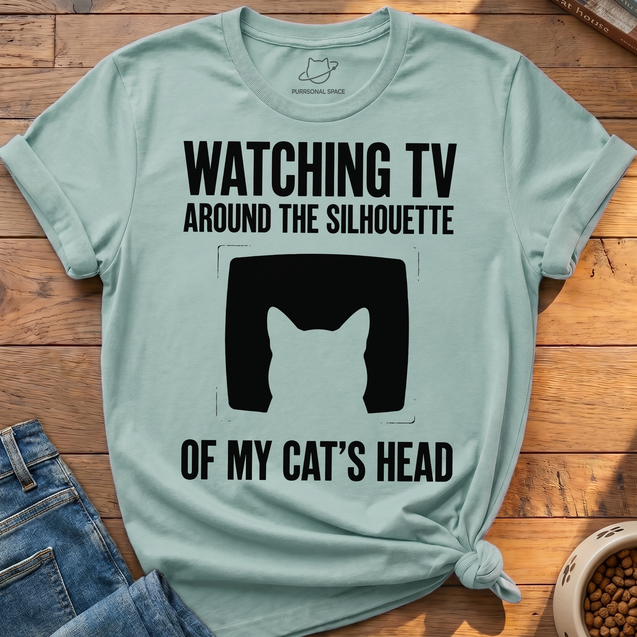 Watching Tv Cat Silhouette T-Shirt
