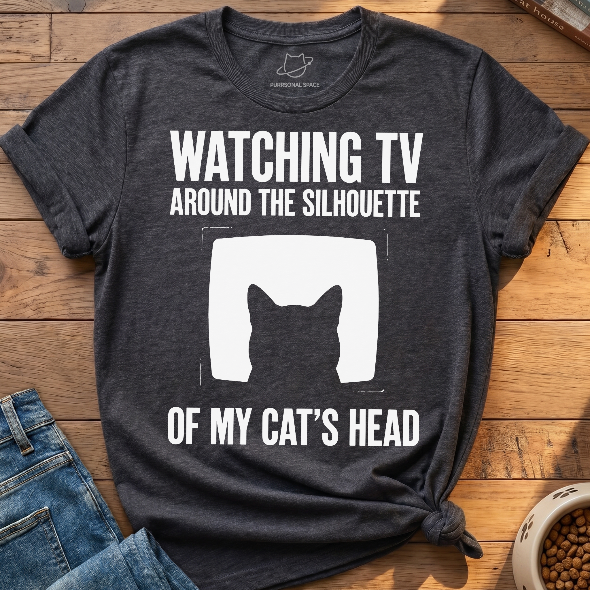 Watching Tv Cat Silhouette T-Shirt