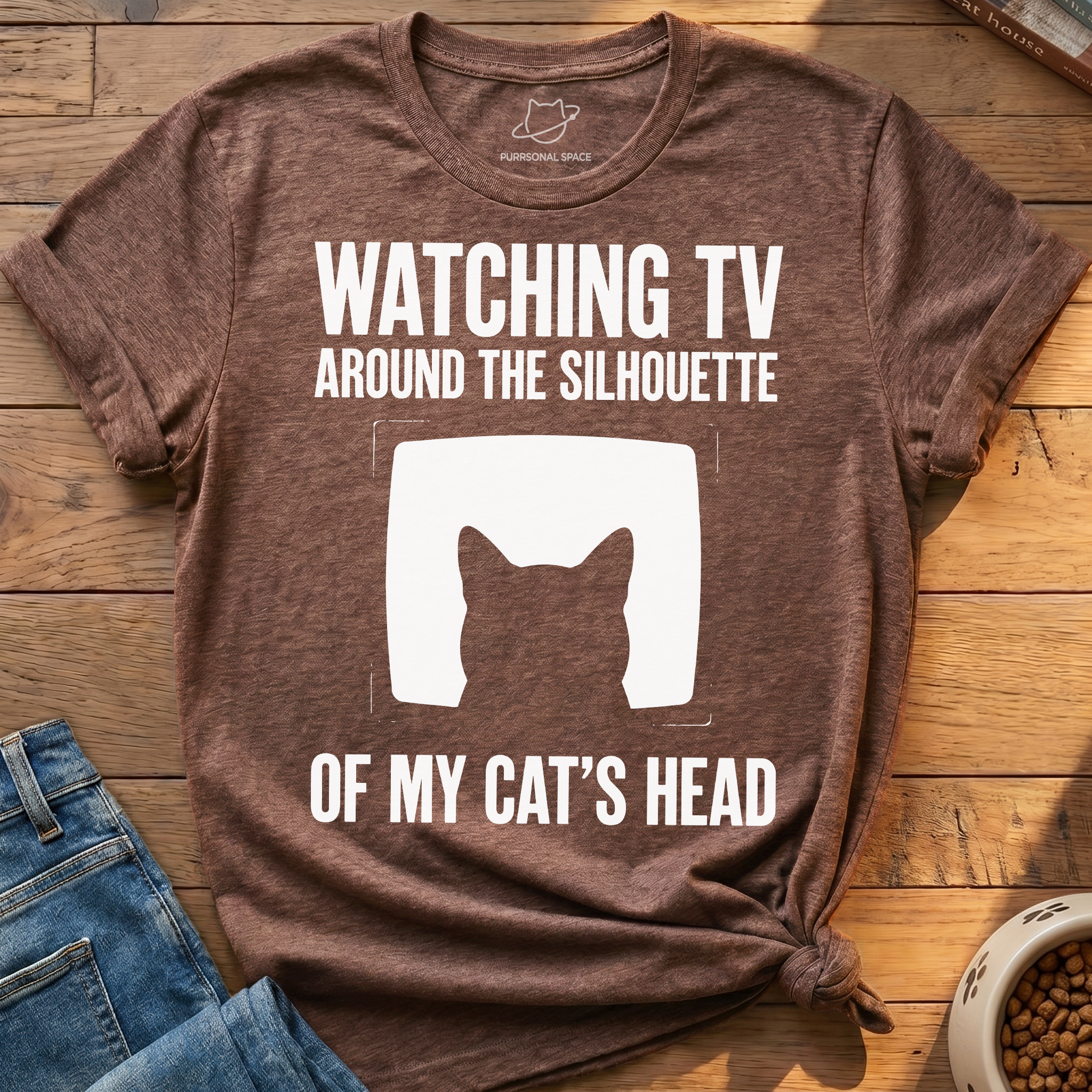 Watching Tv Cat Silhouette T-Shirt