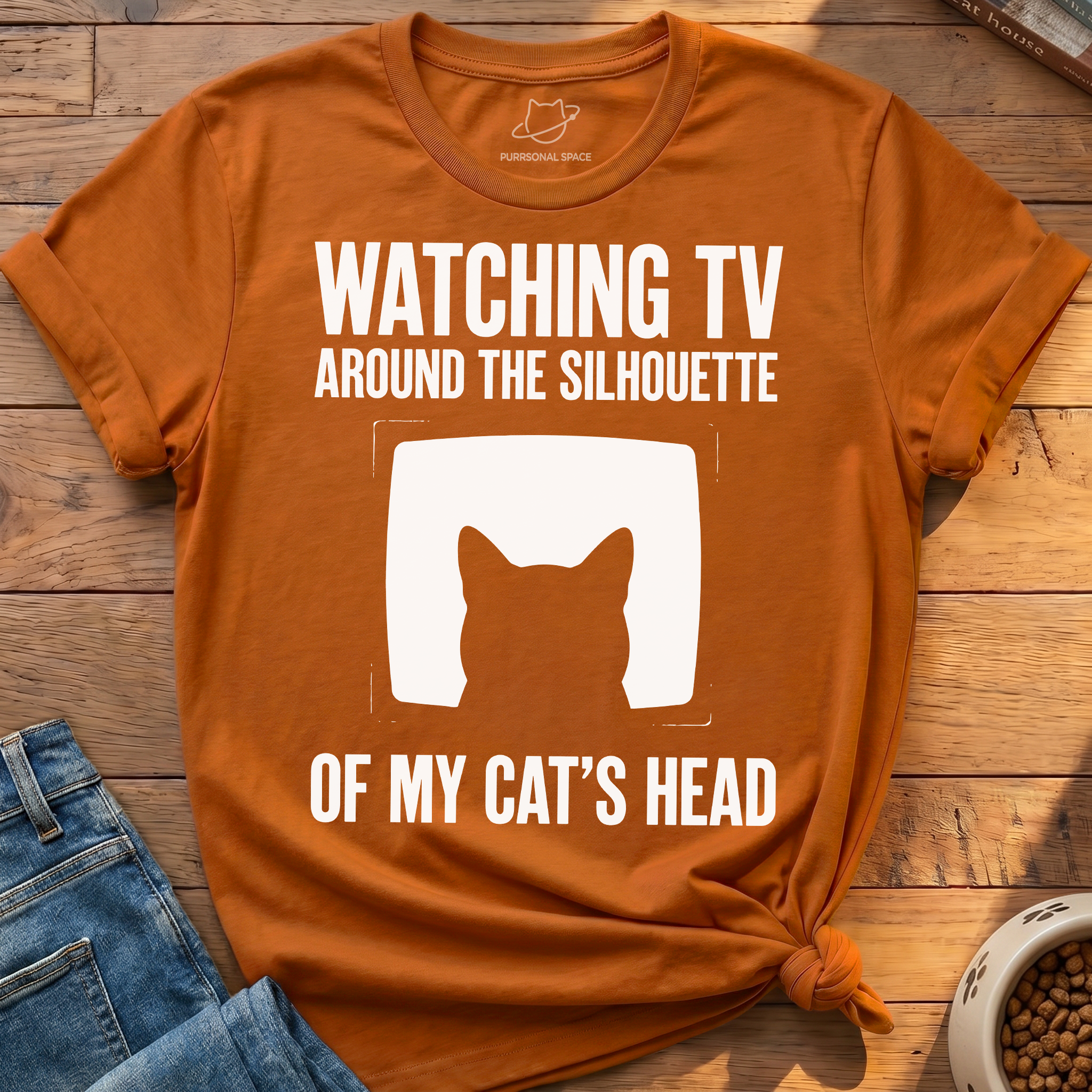 Watching Tv Cat Silhouette T-Shirt