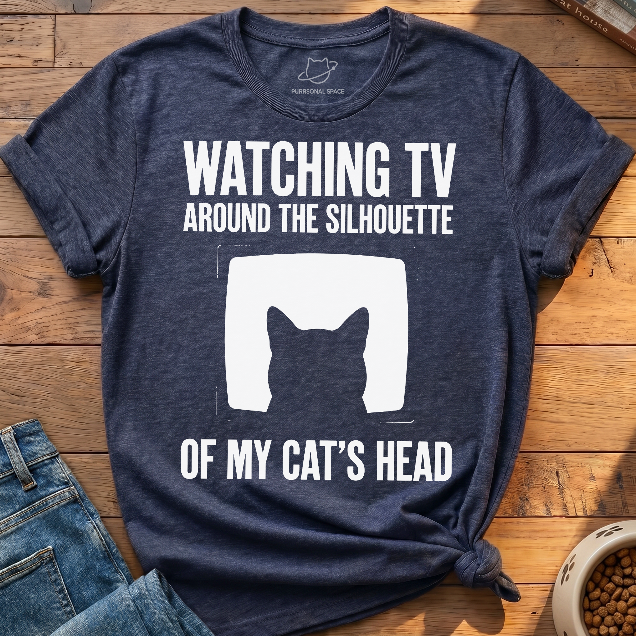 Watching Tv Cat Silhouette T-Shirt