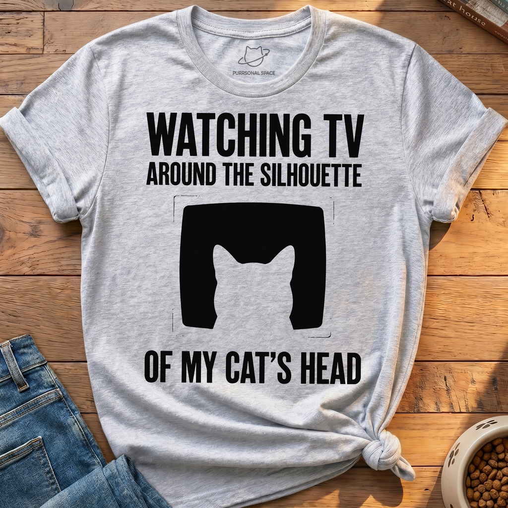 Watching Tv Cat Silhouette T-Shirt