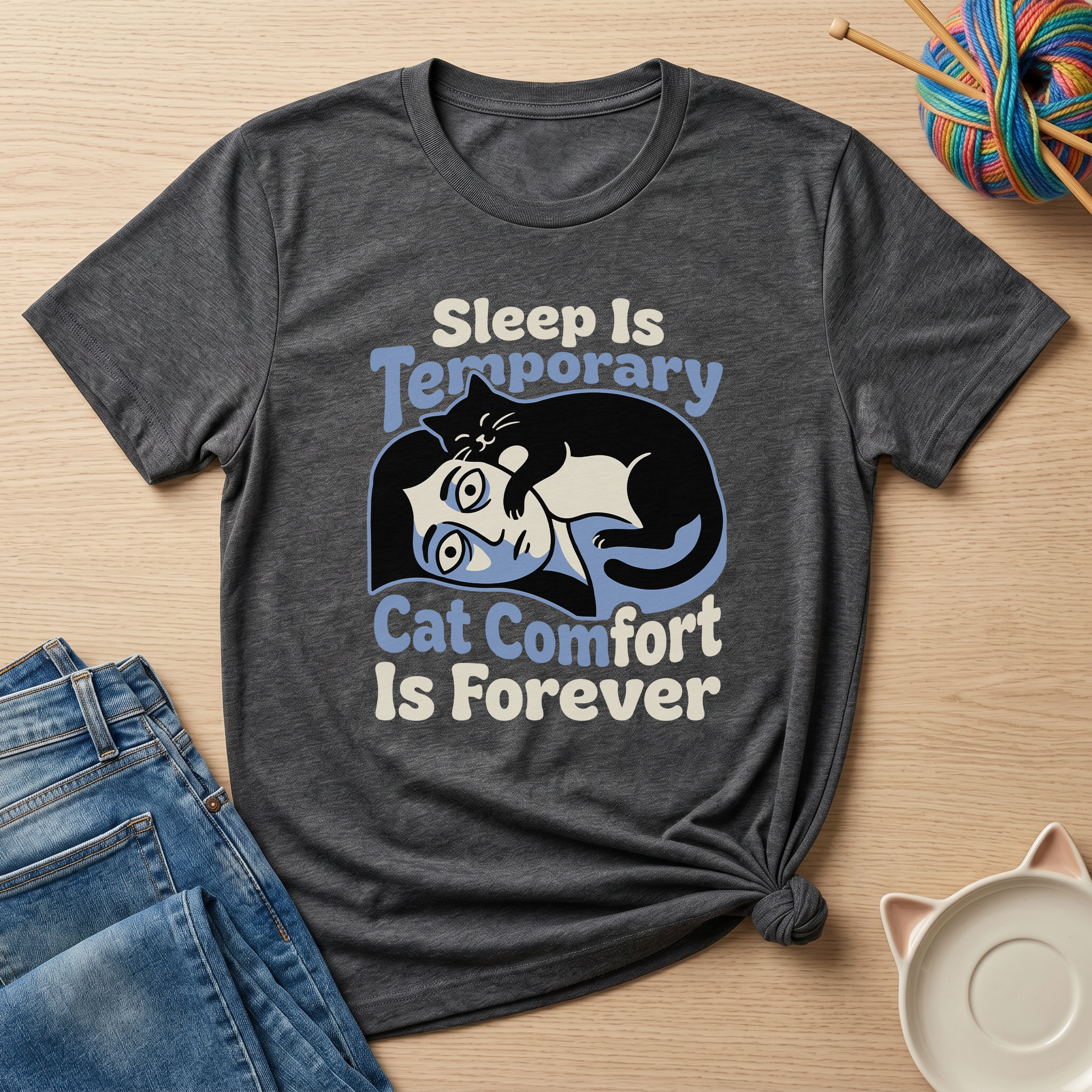 Sleep Is Temporary Cat Comfort Is Forever T-Shirt - Adult Unisex